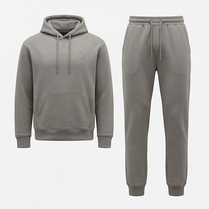 Conjunto Deportivo Gris con Capucha para Hombre, Sudadera de Algodón y Pantalones Deportivos Casuales de Color Sólido con Cordón y Bolsillos - Product Image 1