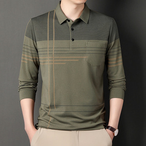 Men's Long Sleeve Knitted <b>Polo</b> <b>Shirt</b> Geometric Pattern <b>Pocket</b> Casual Style Maroon Color Regular Fit 2027 - Product Image 2