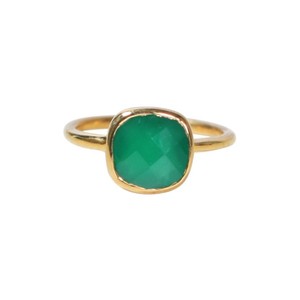 Fashion Green Onyx <b>Cushion</b> Shaped Gemstone Gold Plated <b>Rings</b> - Wholesale Bulk Price <b>Ring</b> - Product Image 2