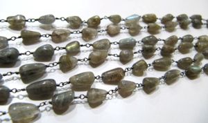 Natural Labradorite Plain Drop 5x10mm Wire Wrapped Beaded <b>Rosary</b> Chain - Product Image 3
