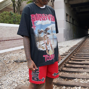 Ensemble T-shirt et short streetwear personnalisé en coton 100% à séchage rapide, respirant, avec épaules tombantes et impression en relief, vente en gros - Product Image 1