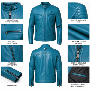 Veste en cuir moderne pour homme, silhouette élégante, texture lisse, coupe confortable et style polyvalent pour un usage quotidien dans toutes les occasions. - Product Image 5