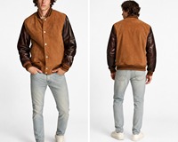 Veste de baseball en cuir véritable bicolore faite à la main pour homme, style vintage, marron