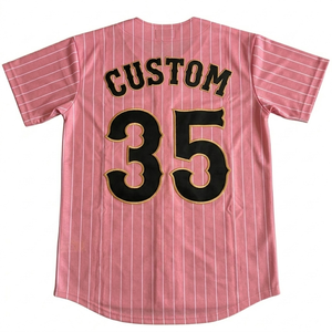 Maillot de baseball personnalisé de qualité supérieure, nom et numéro de l'équipe, respirant, manches courtes, entièrement boutonné, rayures fines roses, vêtements de sport pour softball - Product Image 2