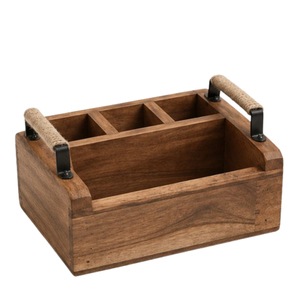 Handcrafted Rustic Wooden Utensil Holder For <b>Kitchen</b> Countertop Space-Saving 3-Compartment Cutlery <b>Caddy</b> & Spatula Organizer - Product Image 3