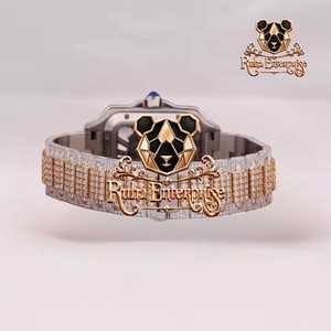 <b>Mens</b> Moissanite Diamond Stainless Steel <b>Wristwatch</b> with Full Stone Dial Contemporary Case Movement - Product Image 3