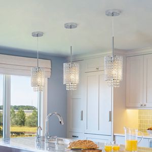 Lampadario a Sospensione in Cristallo Trasparente da 5 Pollici, Elegante Plafoniera Cromata con Regolazione dell'Altezza, Set da 3 per Illuminazione Cucina - Product Image 3