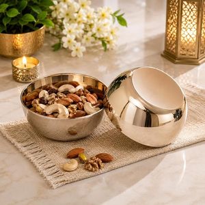 Cuenco Decorativo de Lujo para Servir, Recipiente Metálico para Frutos Secos, Contenedor para Almacenar Nueces, Cuenco de Latón con Acabado Plateado y Dorado de Primera Calidad para el Hogar y la Cocina - Product Image 1