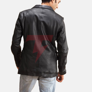 Blazer en cuir pour homme, design sur mesure, coupe ajustée, veste à double boutonnage, finition lisse, doublure intérieure, style américain, respirant - Product Image 6