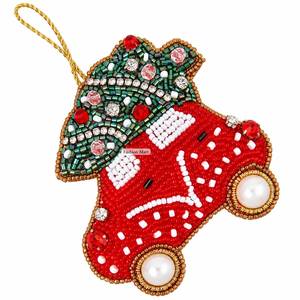 Guirnalda Navideña Hecha a Mano con Cuentas, Adorno Verde, Rojo y Dorado con Estrella y Bastón de Caramelo, Decoración para Árbol de Navidad, Accesorio Artesanal - Product Image 4