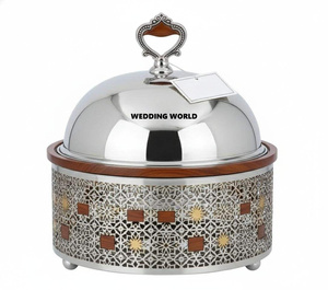 Calentador de Comida de Acero Inoxidable con Caligrafía Árabe y Olla Interior de Madera, Calentador de Comida Hecho a Mano de Primera Calidad - Product Image 3