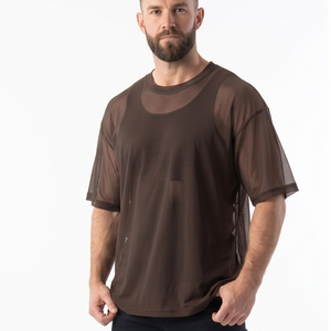 T-shirt transparent léger pour homme, en maille fine, à épaules tombantes, 100% polyester, séchage rapide, tee-shirt transparent pour homme - Product Image 2