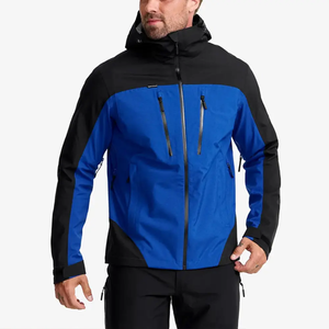 <b>Men's</b> Hooded Color Blocking <b>Windbreaker</b> Jacket Waterproof Zipper Closure Sporty Winter Outdoor Wear Regular Fit Blue <b>Black</b> - Product Image 5