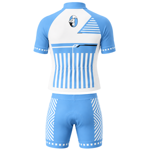 Ensemble maillot et short de cyclisme personnalisé bleu clair et blanc, manches courtes, fermeture éclair intégrale, respirant, rembourré, uniforme de vélo pour la course et l'entraînement sportif - Product Image 2
