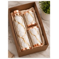 Ensemble de bouteilles d'eau minimalistes en cuivre pur avec motif floral et bordure en cuivre, vaisselle portable pour les voyages