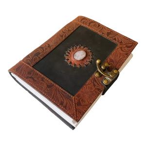 <b>Personalised</b> Flower Handmade Leather Journal Refillable With Stone Notebook Diary Travel <b>Sketchbook</b> Vintage bound Book of shadow - Product Image 1