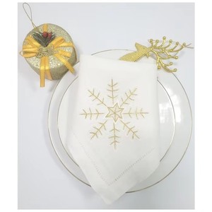Servilletas de Lino Bordadas con Copos de Nieve, Servilletas de Mesa de Alta Calidad con Dobladillo, para Hogar, Hotel, Bodas y Festividades, Venta al Por Mayor Personalizada - Product Image 2