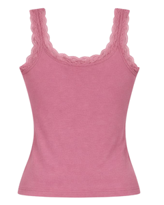Camisola de Algodón Personalizada para Mujer, Color Rosa Empolvado, con Ribete de Encaje, Corte Ajustado, Sin Mangas, Estilo Casual de Verano, Suave, Transpirable y Básico - Product Image 6