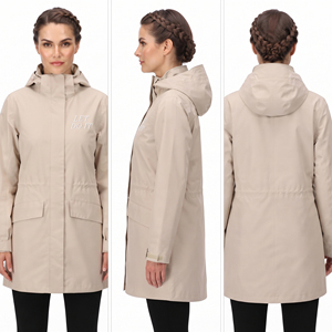 Abrigo Largo con Capucha de Secado Rápido 100% Nailon para Mujer, Ropa Exterior con Logotipo Personalizado, Abrigo de Senderismo para Mujer, Cierre de Cremallera de Manga Larga, Abrigo Impermeable - Product Image 5
