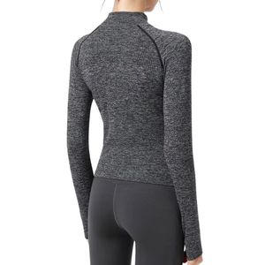 Chaqueta Deportiva Gris Oscuro para Gimnasio, Yoga, con Cierre Completo, Alta Elasticidad, Corte Ajustado, Manga Larga para Mujer - Product Image 2