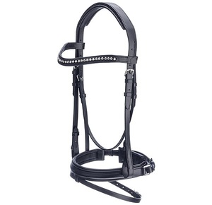 Ensemble de bridon en cuir de cheval espagnol de haute qualité, confortable, avec frontale Mosquero et rênes en cuir assorties - Product Image 1