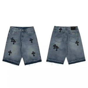 Shorts en jean pour homme, style streetwear, avec logo personnalisé, design en relief, pierres de cristal légères, décontracté, respirant, été - Product Image 2