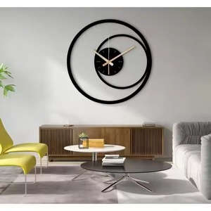 Minimalist Round Metal Wall <b>Clock</b> Analog Quartz Silent Design <b>Black</b> Color Abstract Geometric Pattern Living Room Decoration - Product Image 3