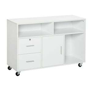 Durable White Home Office Mobile <b>Printer</b> <b>Stand</b> with Caster Wheels 2 Locking Breaks Square Desktop Organizer Drawer - Product Image 1