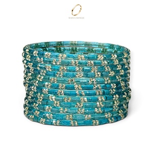 Bracelets en verre bleu goutte de pluie de qualité supérieure, fabriqués à la main, plaqués or, avec pierres en zircon, pour femmes, à porter en soirée, vente en gros - Product Image 2
