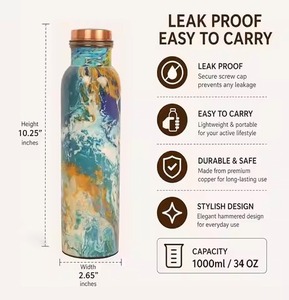 Luxury Printed Pure <b>Copper</b> Water <b>Bottle</b> Indian Ayurveda Health Benefit Water <b>Drinking</b> <b>Bottle</b> Perfect for Yoga Gym - Product Image 1