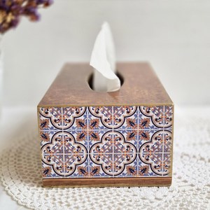 Handcrafted Tissue Box <b>Cover</b> with Blue <b>Tiles</b>, Rectangular Wooden Tissue Box Holder, Napkin Holder, Decorative Box for Napkins - Product Image 5