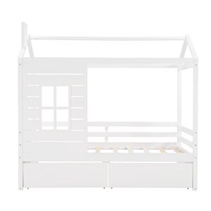 Letto a casetta in legno bianco per bambini, misura Twin, con due cassetti contenitore - Product Image 4