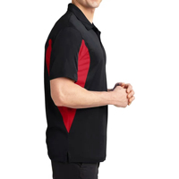Polo pour homme noir et rouge à blocs de couleur, manches courtes, séchage rapide, en polyester tricoté, décontracté et sportif, col polo