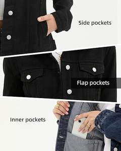 Chaqueta vaquera de invierno negra con botones OEM personalizados al por mayor, bolsillos en el pecho, transpirable, ajuste delgado, para exteriores - Product Image 3