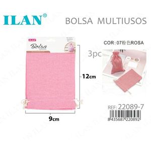 Borsa in tessuto multiuso Ilan 9x12 cm, confezione da 3, colore rosa, per riporre oggetti - Product Image 3