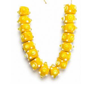 Handmade Yellow Lampwork Glass Beads 12mm Round <b>Spacer</b> Beads with White Raised Dots, Glossy Artisan Glass Beads for DIY Jewelry - Product Image 1
