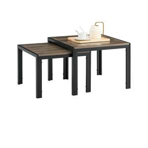 Square Modern Stacking <b>Table</b> with Wood Finished Industrial Rustic Brown End Side <b>Table</b> for Living Room Bedroom <b>Balcony</b> - Product Image 1