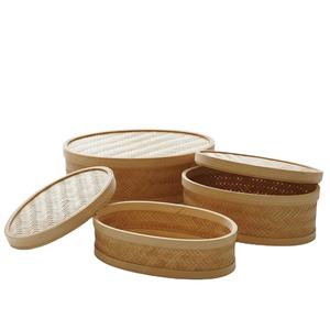 กล่องไม้ไผ่ทรงรีธรรมชาติ ทนทาน งานสานด้วยมือ สำหรับจัดเก็บของใช้ในบ้าน ผู้ผลิตและผู้ส่งออกจำนวนมาก - Product Image 1