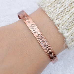 Pure Copper <b>Engraved</b> Floral Magnetic Therapy Cuff Bracelet Luxury Handmade Personalization High Polish <b>Bangle</b> Jewelry - Product Image 6