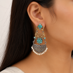 Pendientes Colgantes Bohemios de Plata Oxidada Bicolor con Engaste de Bisel de Ónix, Joyería de Aleación para Mujer, Envío Rápido para Pedidos al por Mayor - Product Image 4