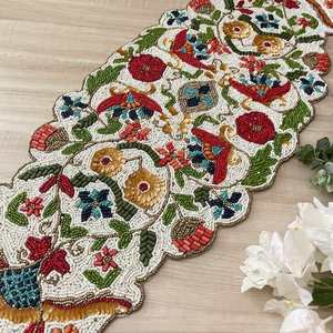 Luxury Handmade Floral Beaded <b>Table</b> <b>Runner</b> Colorful Flower Design <b>Dining</b> <b>Table</b> Centerpiece Home Decor Accent - Product Image 6