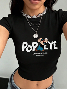 Vithas Industry <b>Popeye</b> Character Print Crew Neck Short Sleeve Regular Loose Fit Breathable Quick Dry Unisex 100% Cotton <b>T</b>-<b>Shirt</b> - Product Image 2