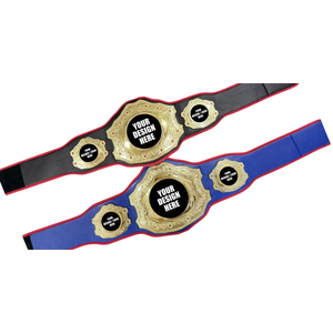 Cinturón de Campeonato de Lucha Libre Personalizable con Detalles en Dorado, Opción de Diseño/Logotipo Personalizado, Correas Negras y Azules - Product Image 4