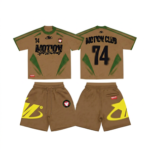 ชุดกีฬาผู้ชาย เสื้อยืดและกางเกงขาสั้นสีส้มเขียว แห้งเร็ว ผ้าโพลีเอสเตอร์ถัก คอกลม สไตล์สปอร์ตฤดูร้อน 74 Motion Club - Product Image 5