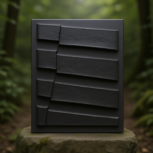 Plaque murale en relief en métal coulé en aluminium, noir oxydé, motif strates de roche, décoration sculpturale artisanale, 30 cm - Product Image 3