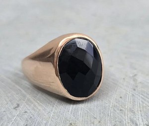 925 Sterling Silver Black Onyx Signet <b>Ring</b> 14K Rose Gold Plated Mens Statement <b>Ring</b> Bold Jewelry Gift - Product Image 2