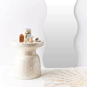 Tropical Palm Trees Pattern Cylinder <b>Stools</b> Mother of Pearl Handcrafted Mosaic Small Side Table Living Room <b>Bedroom</b> Decor Use - Product Image 4