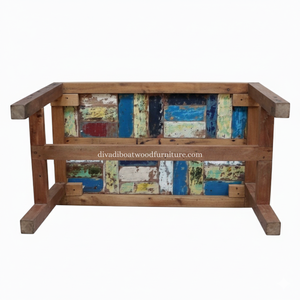 Mesa de Bar de Madera de Barco Reciclada, Diseño de Mosaico, Color Original, Ecológica, Sostenible, Rústica, Mueble de Bar Alto - Product Image 4