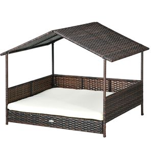 Cuccia per Cani da Esterno in Rattan Bianco Crema con Copertura Rimovibile, Cuscino Morbido, Nido per Gatti e Piccoli Animali, per Animali Domestici di Taglia Media e Grande - Product Image 1