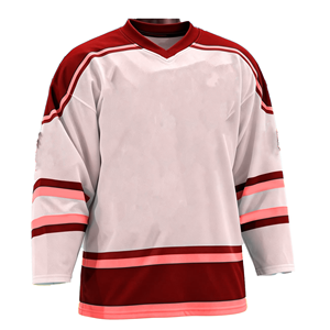 Maillot de hockey sur glace pour homme, col en V, rayures rouges et blanches, polyester, évacuation de l'humidité, coupe classique, toutes saisons, manches trois quarts - Product Image 1